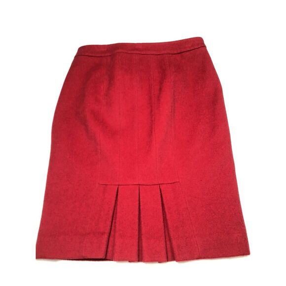 ANN TAYLOR Women's Wool‎ Rabbit Hair Flannel Pencil Skirt pleated Red Petite 0-P - Picture 2 of 5